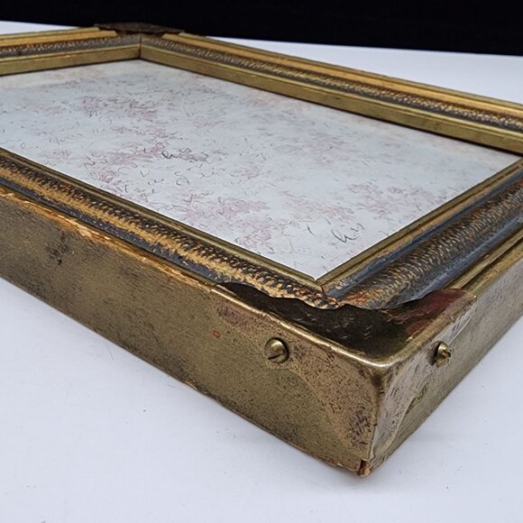 Antique Ornate Gold & Bronze Picture Frame Brass Applies Corners 7.75"x9.75" - Picture 8 of 10
